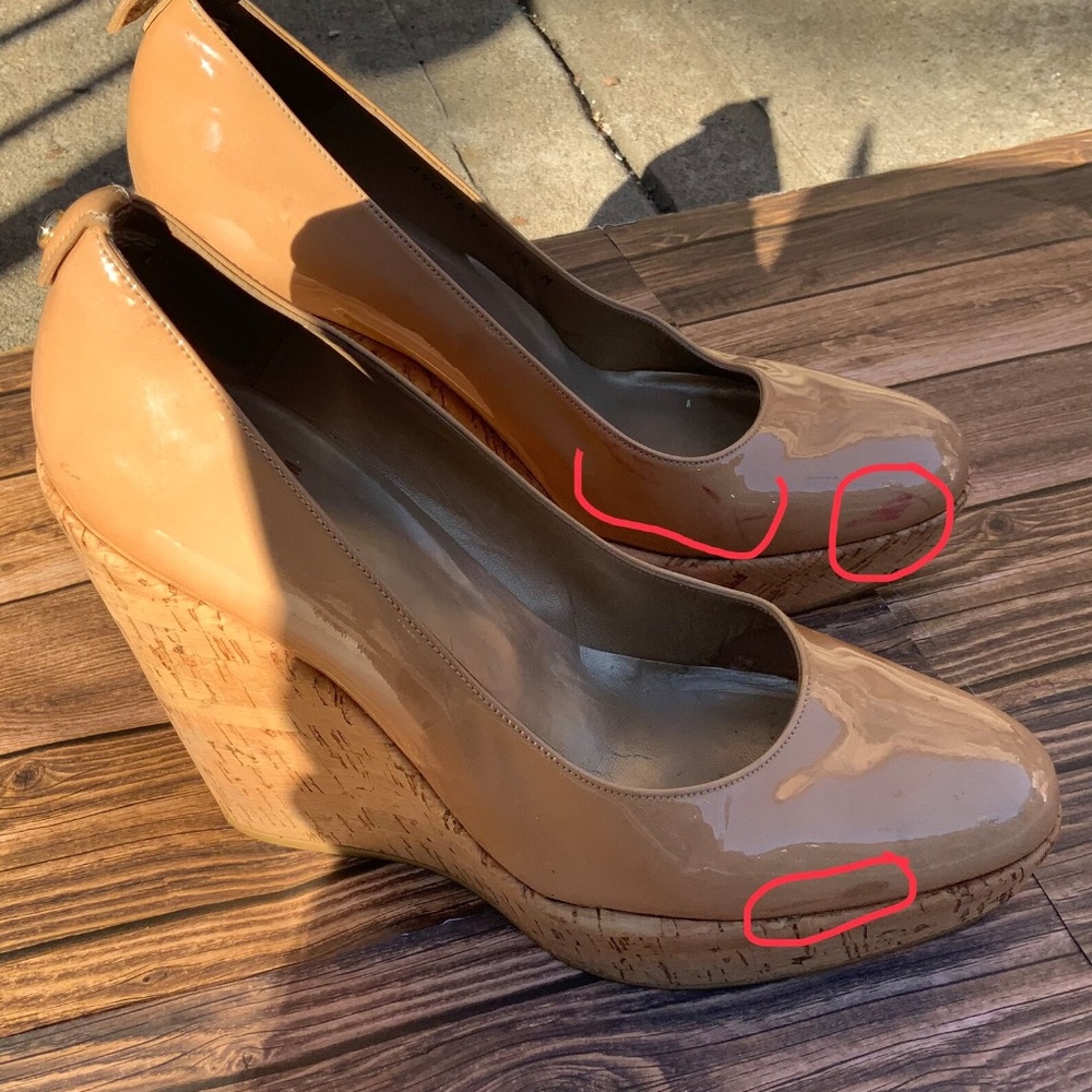 Stuart Weitzman Tan Patent Leather Wedges - Picture 5 of 9